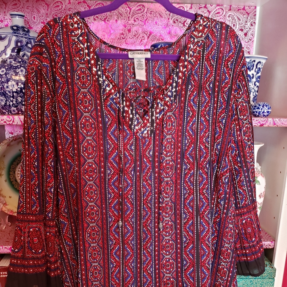 Catherines 5x pleated Blouse Red Black Blue